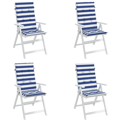 vidaXL Coussins de chaise à dossier haut 4pcs rayures bleu/blanc tissu