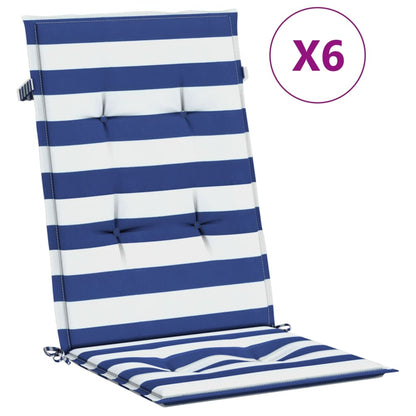 vidaXL Coussins de chaise à dossier haut 6pcs rayures bleu/blanc tissu