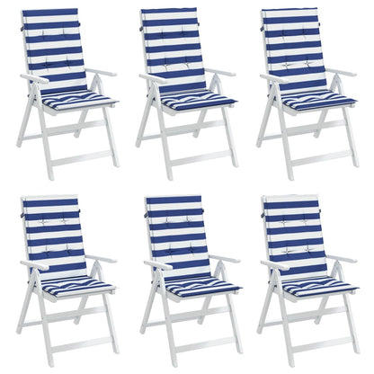 vidaXL Coussins de chaise à dossier haut 6pcs rayures bleu/blanc tissu
