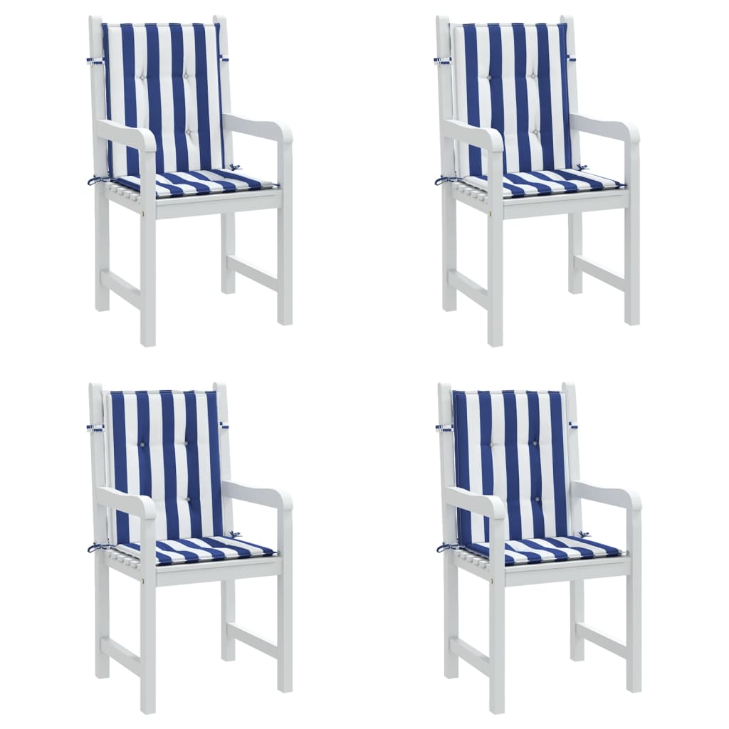 vidaXL Coussins de chaise à dossier bas lot de 4 rayures bleu et blanc