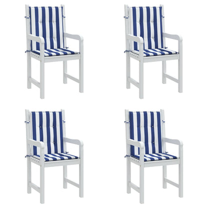 vidaXL Coussins de chaise à dossier bas lot de 4 rayures bleu et blanc