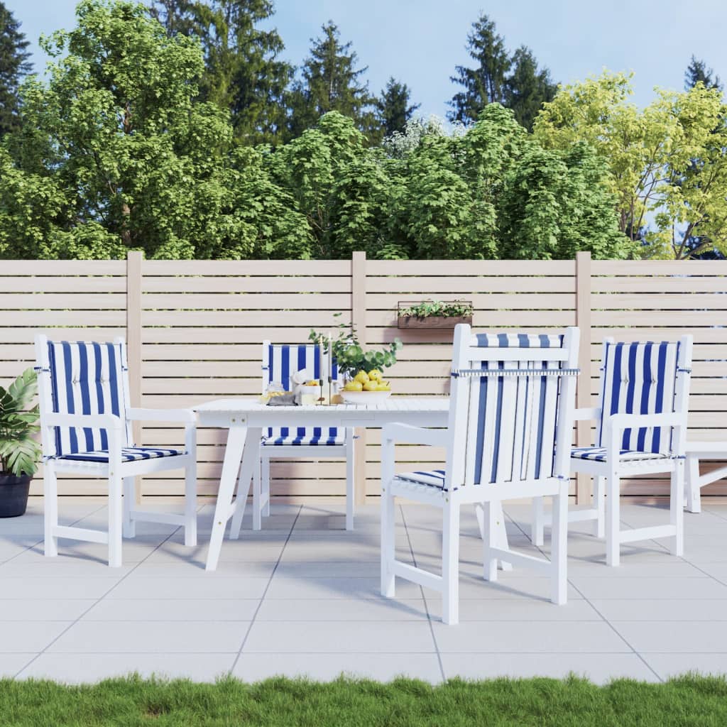 vidaXL Coussins de chaise à dossier bas lot de 4 rayures bleu et blanc