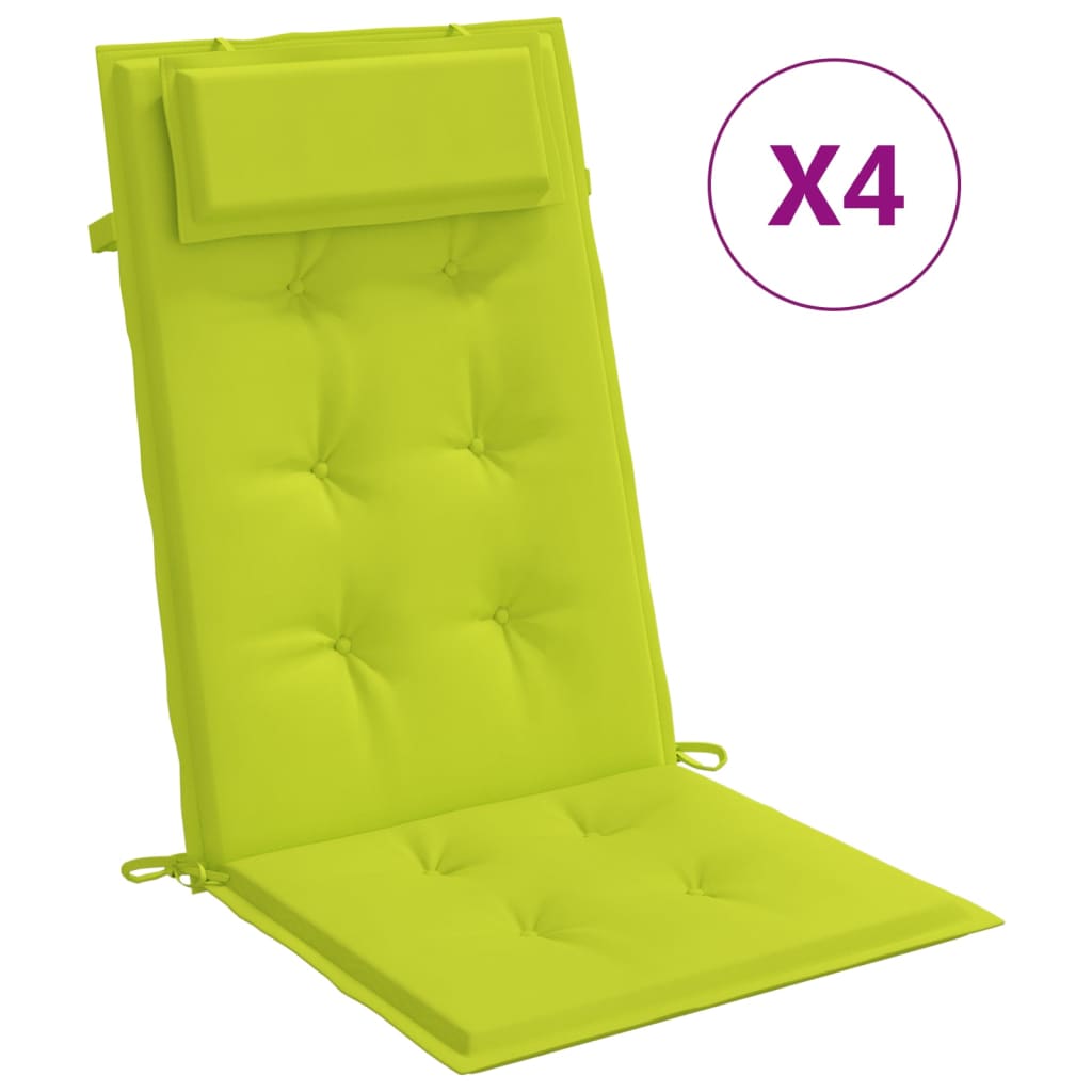 vidaXL Coussins de chaise à dossier haut lot de 4 vert vif