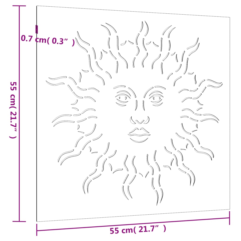 vidaXL Décoration murale jardin 55x55 cm acier corten design du soleil