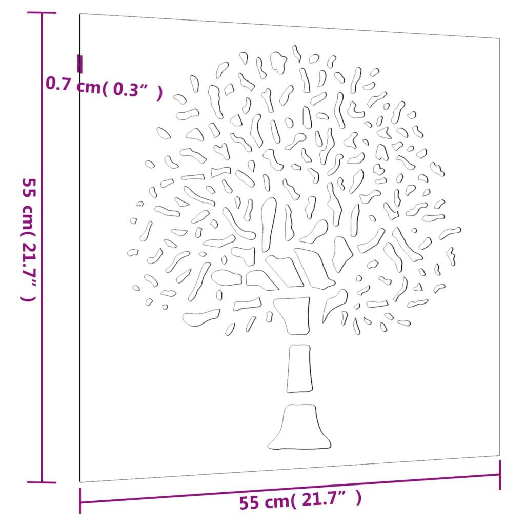 vidaXL Décoration murale jardin 55x55 cm acier corten design d'arbre