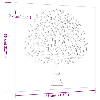 vidaXL Décoration murale jardin 55x55 cm acier corten design d'arbre
