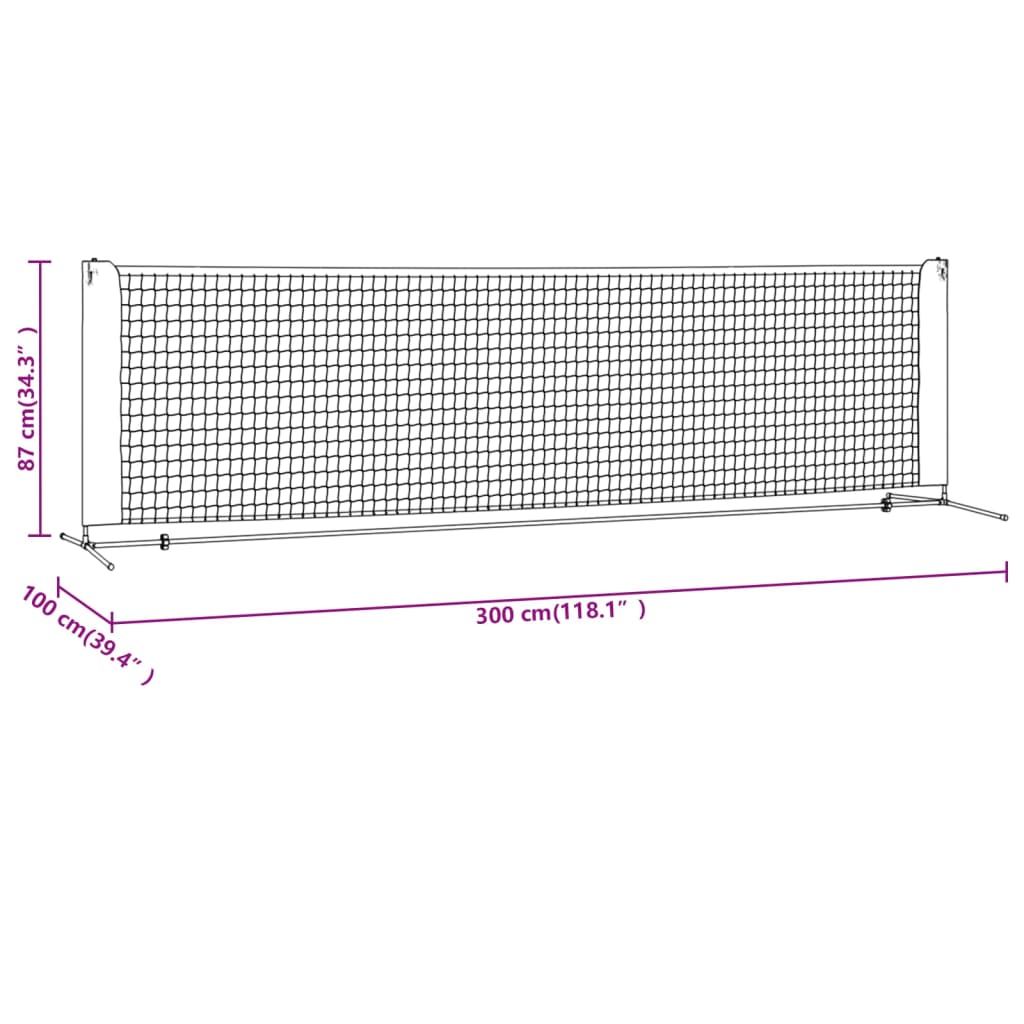 vidaXL Filet de tennis Noir et rouge 300x100x87 cm Polyester