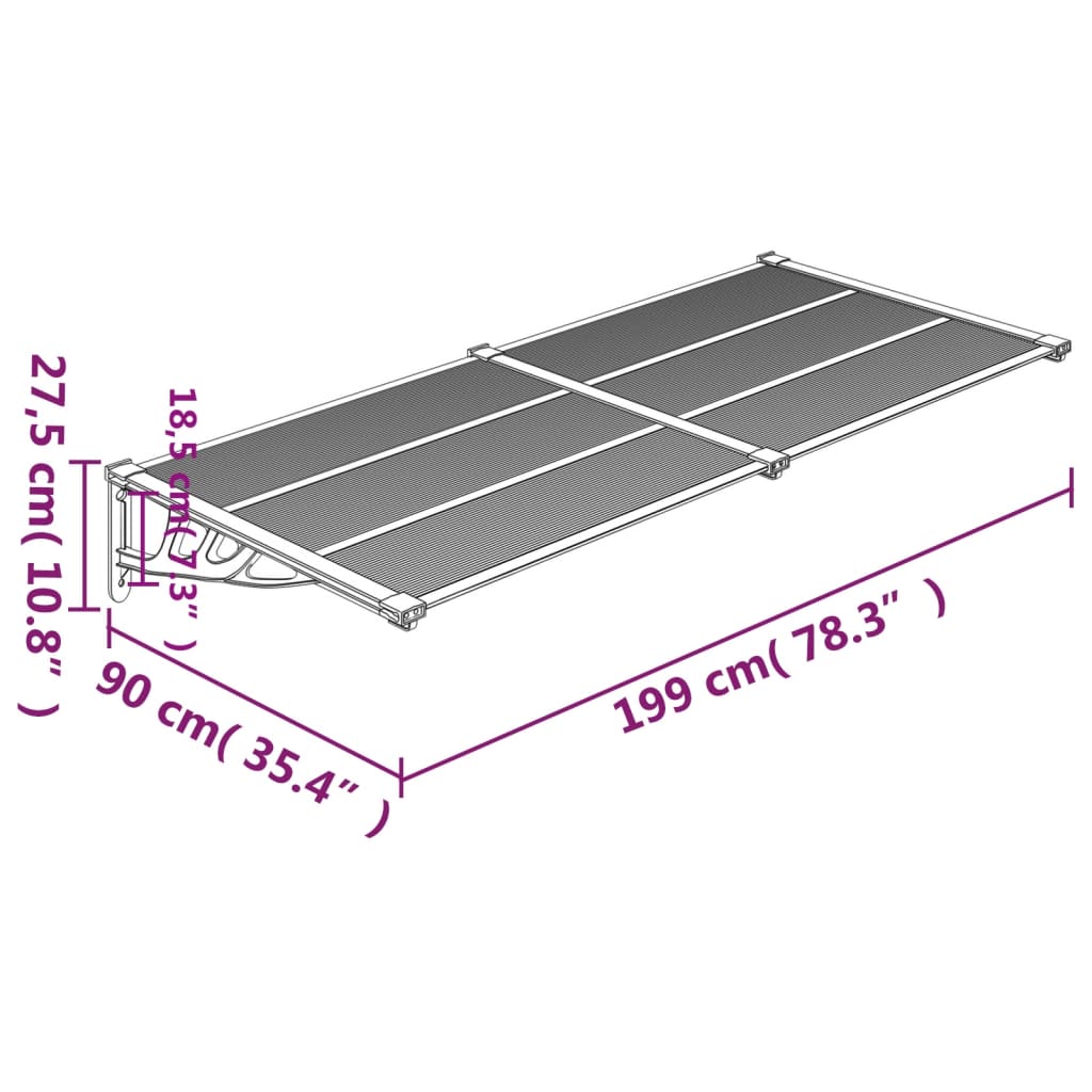 vidaXL Auvent de porte Noir et transparent 199x90 cm Polycarbonate