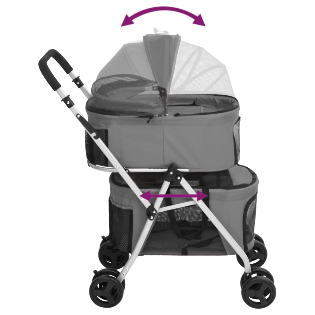 vidaXL Poussette pour chien pliante à 2 niveaux Gris 83x48x97 cm