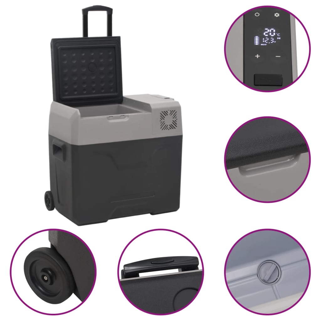 vidaXL Glacière avec roue et adaptateur noir et gris 50L polypropylène