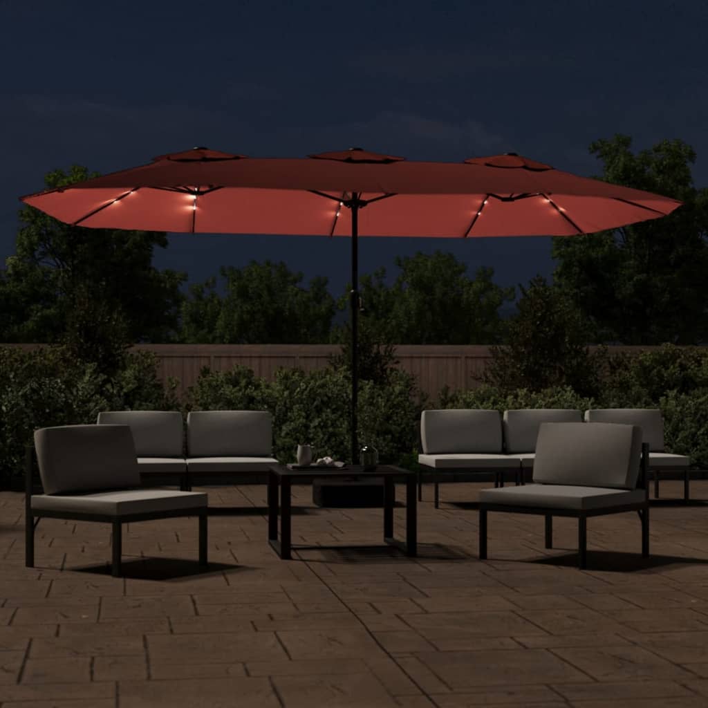 vidaXL Parasol à double tête avec LED terre cuite 449x245 cm