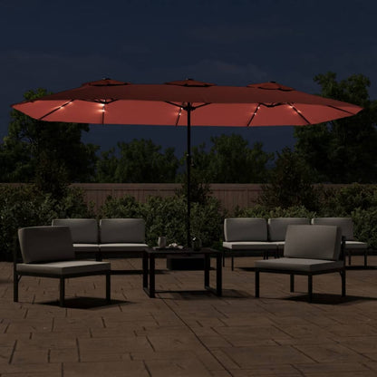vidaXL Parasol à double tête avec LED terre cuite 449x245 cm