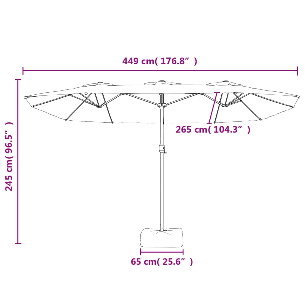 vidaXL Parasol à double tête avec LED terre cuite 449x245 cm