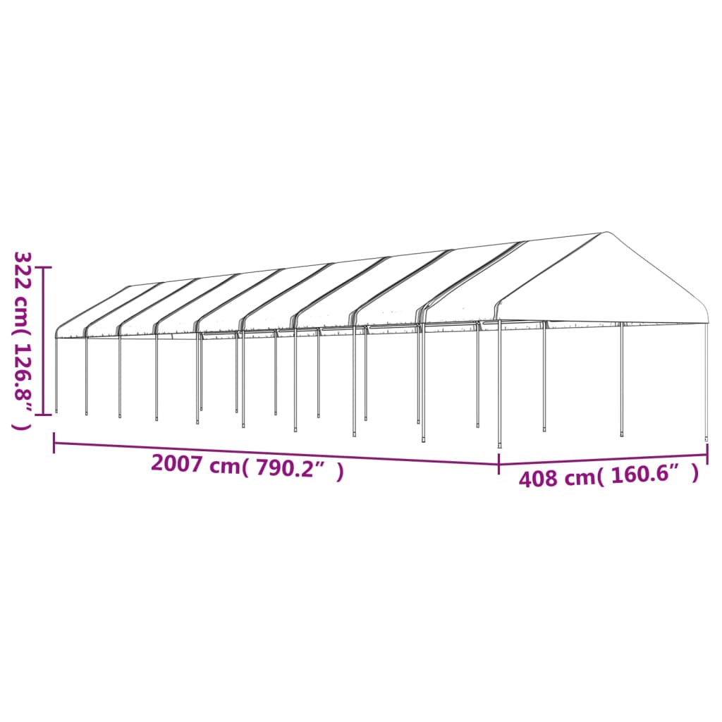 vidaXL Belvédère avec toit blanc 20,07x4,08x3,22 m polyéthylène