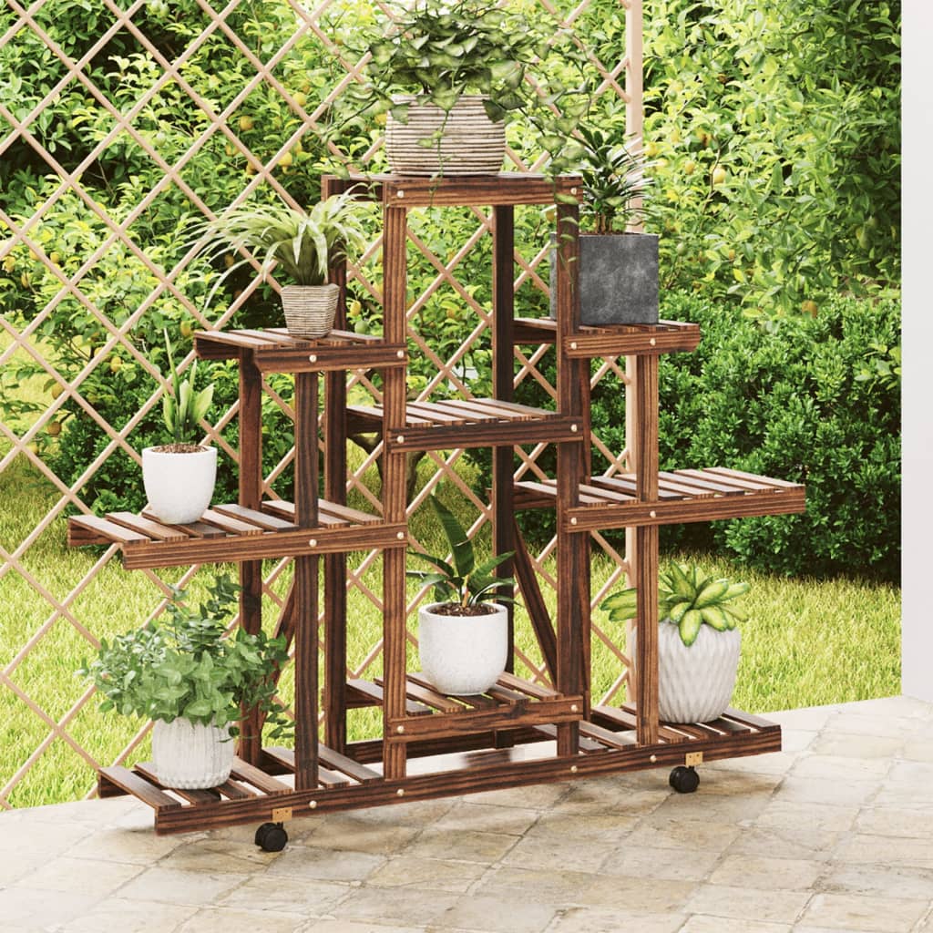 vidaXL Support à fleurs avec roues 110x25x101 cm bois massif de sapin