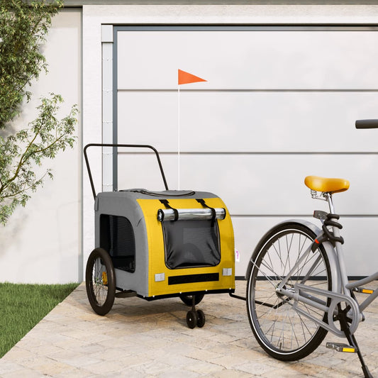vidaXL Remorque de vélo pour animaux de compagnie jaune et gris