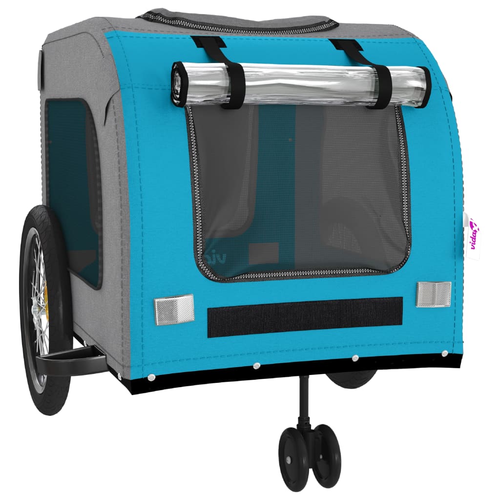 vidaXL Remorque de vélo pour animaux de compagnie bleu et gris