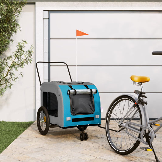vidaXL Remorque de vélo pour animaux de compagnie bleu et gris