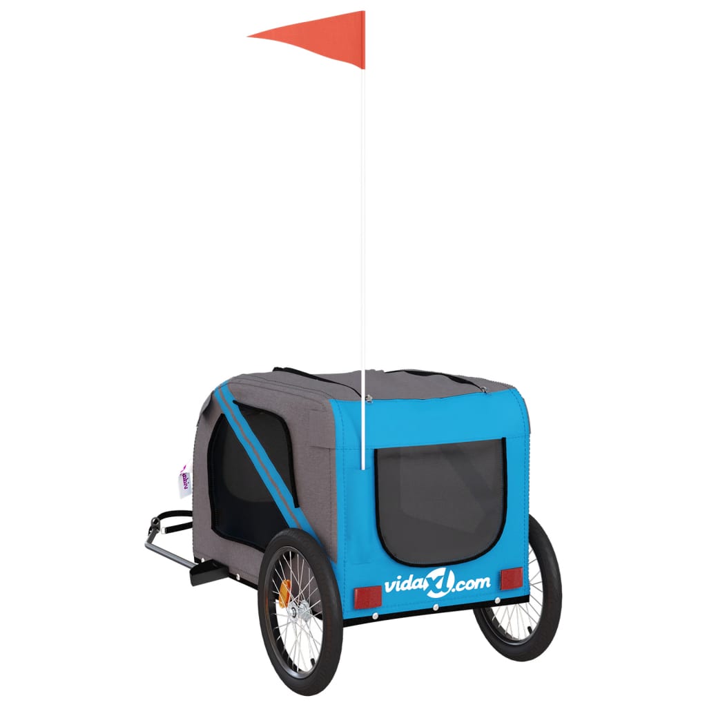 vidaXL Remorque de vélo pour animaux de compagnie bleu et gris