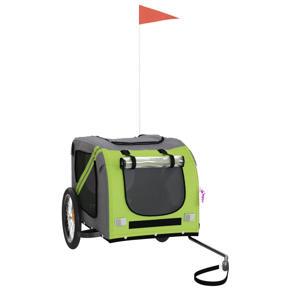 vidaXL Remorque de vélo pour animaux de compagnie vert et gris