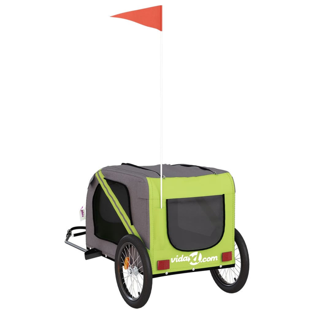 vidaXL Remorque de vélo pour animaux de compagnie vert et gris