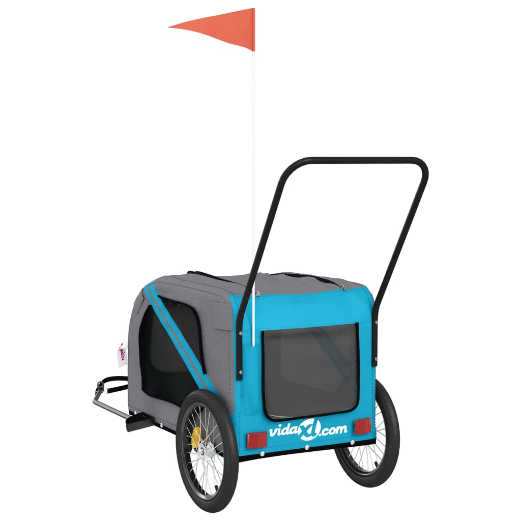 vidaXL Remorque de vélo pour animaux de compagnie bleu et gris
