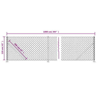 vidaXL Clôture à mailles losangées avec bride anthracite 1,1x10 m