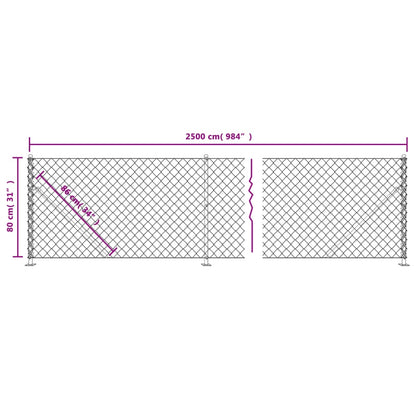 vidaXL Clôture en mailles de chaîne avec bride argenté 0,8x25 m