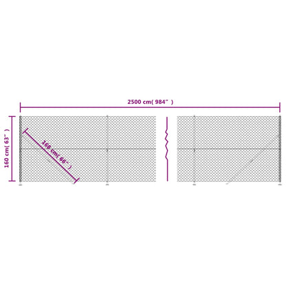 vidaXL Clôture en mailles de chaîne avec bride argenté 1,6x25 m