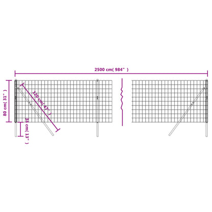 vidaXL Clôture en treillis métallique anthracite 0,8x25 m