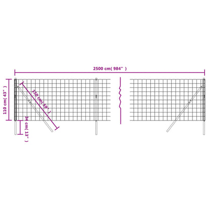 vidaXL Clôture en treillis métallique anthracite 1,1x25 m