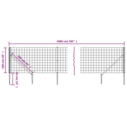 vidaXL Clôture en treillis métallique et ancrage anthracite 1x10 m