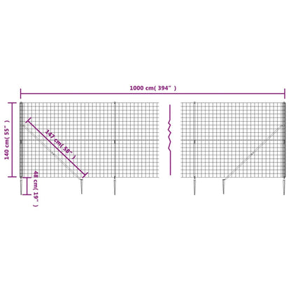vidaXL Clôture en treillis métallique et ancrage anthracite 1,4x10 m