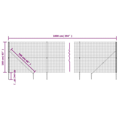 vidaXL Clôture en treillis métallique et ancrage anthracite 1,6x10 m