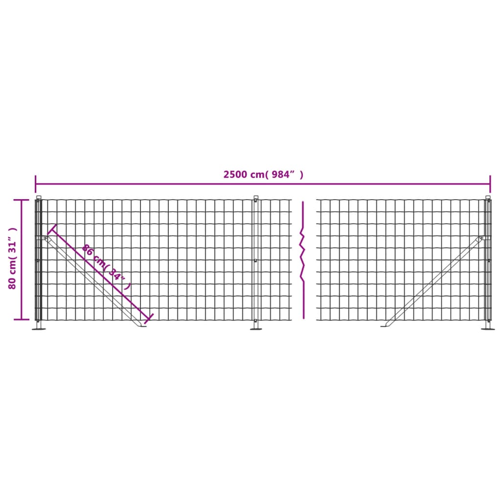 vidaXL Clôture en treillis métallique avec bride anthracite 0,8x25 m