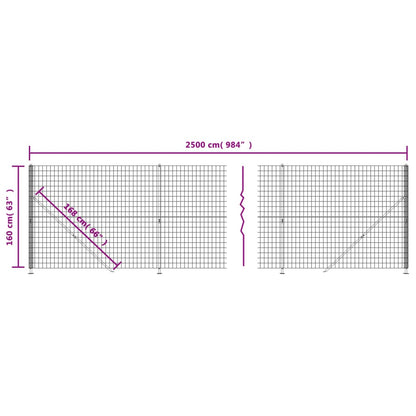 vidaXL Clôture en treillis métallique avec bride anthracite 1,6x25 m