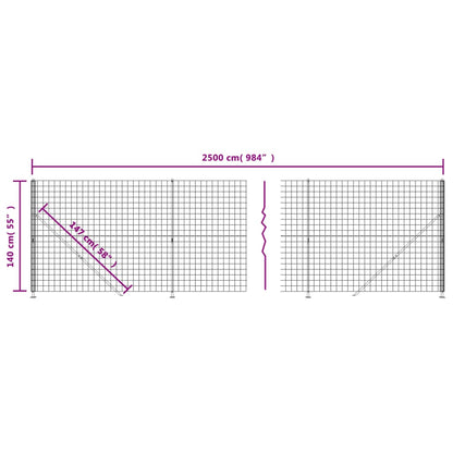 vidaXL Clôture en treillis métallique avec bride anthracite 1,4x25 m