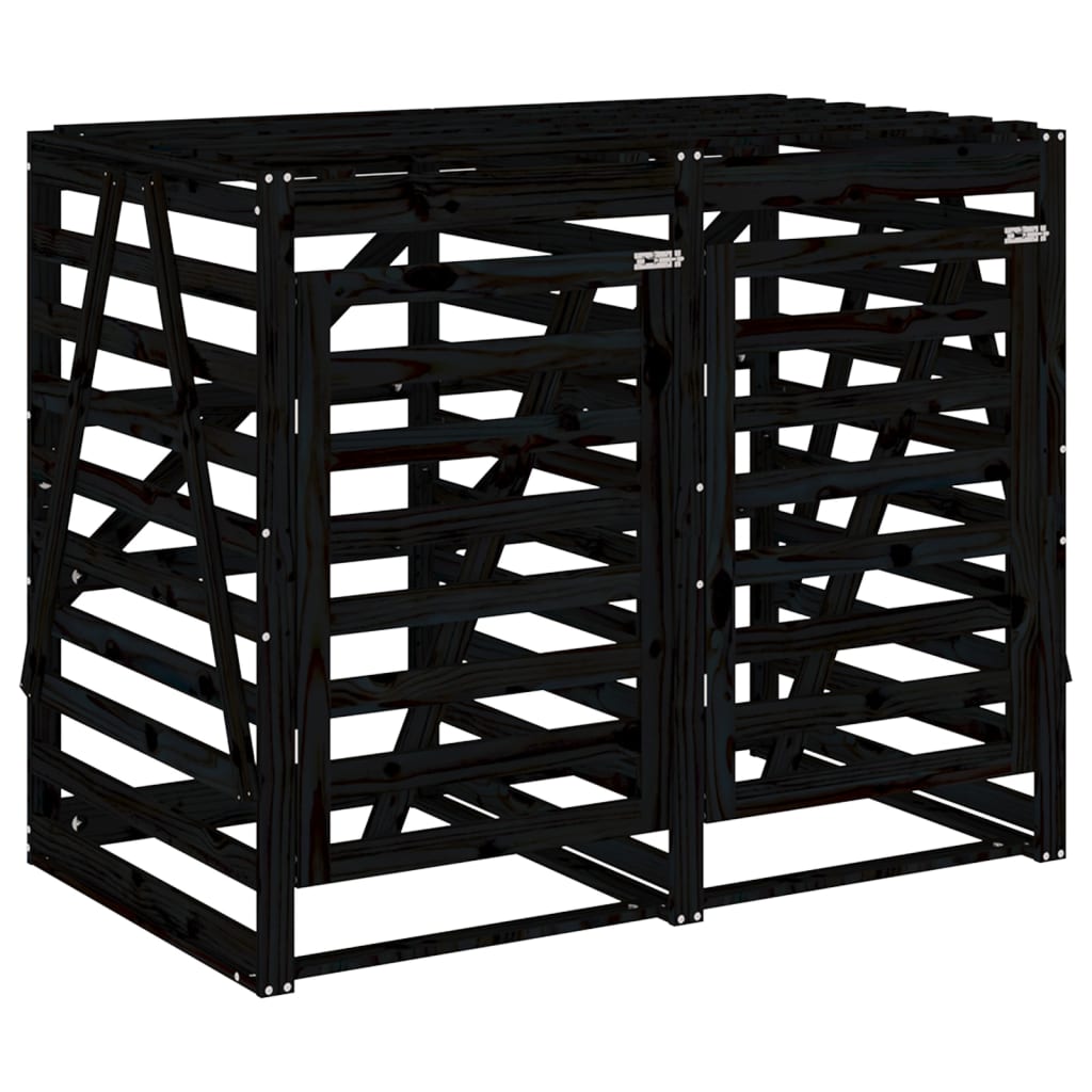 vidaXL Abri pour poubelle double sur roulettes noir bois massif de pin
