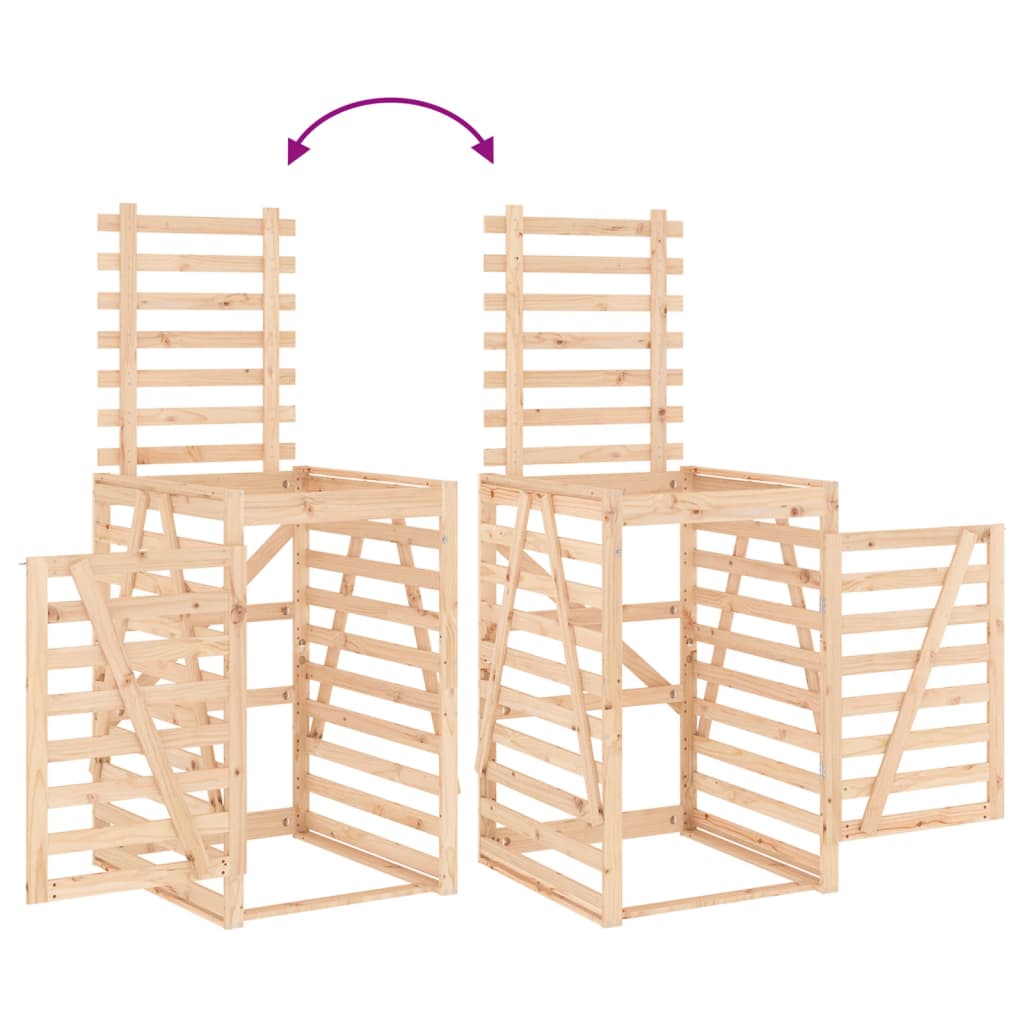 vidaXL Abri pour poubelle triple sur roulettes bois massif de pin