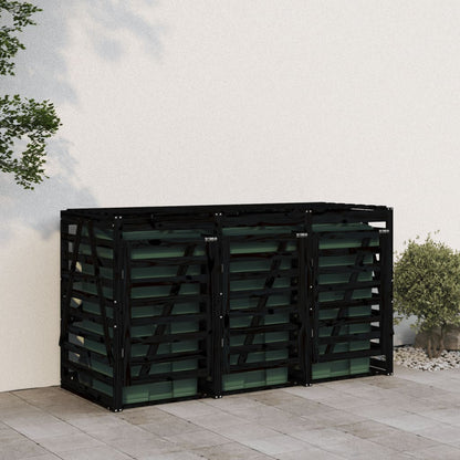 vidaXL Abri pour poubelle triple sur roulettes noir bois massif de pin