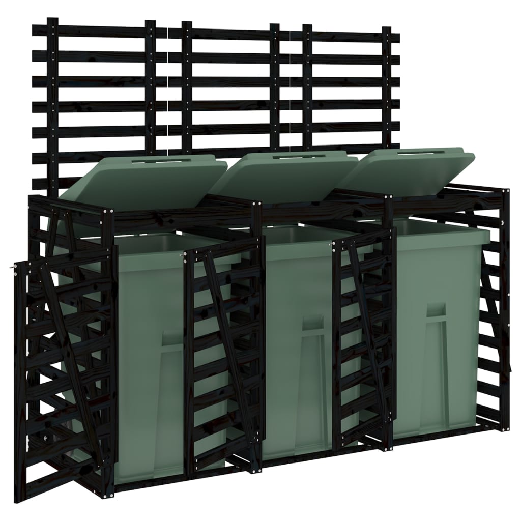 vidaXL Abri pour poubelle triple sur roulettes noir bois massif de pin