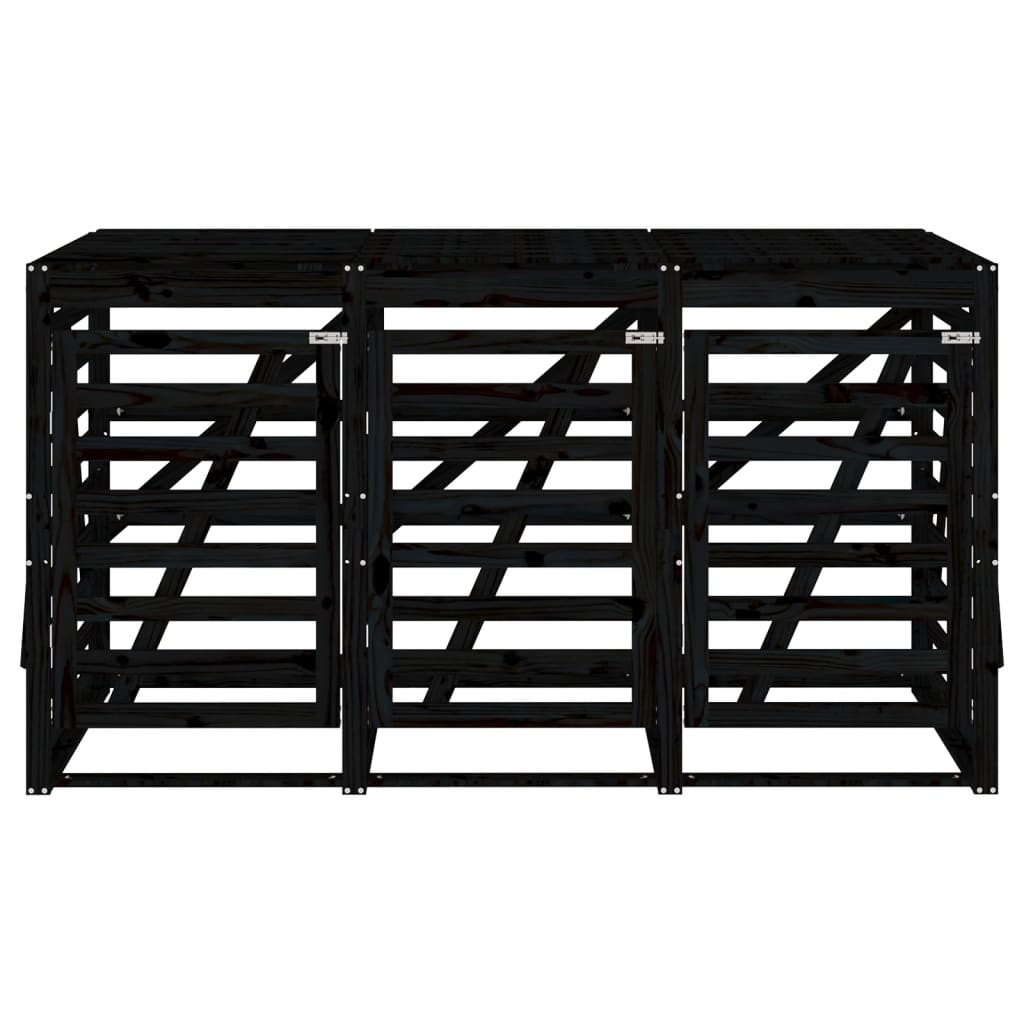 vidaXL Abri pour poubelle triple sur roulettes noir bois massif de pin