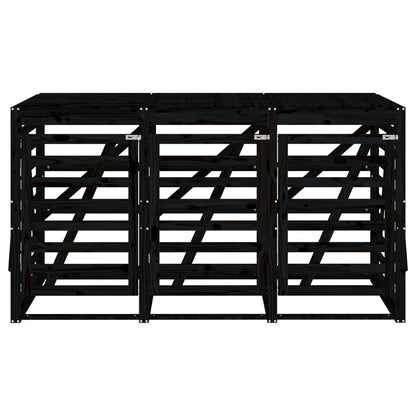 vidaXL Abri pour poubelle triple sur roulettes noir bois massif de pin