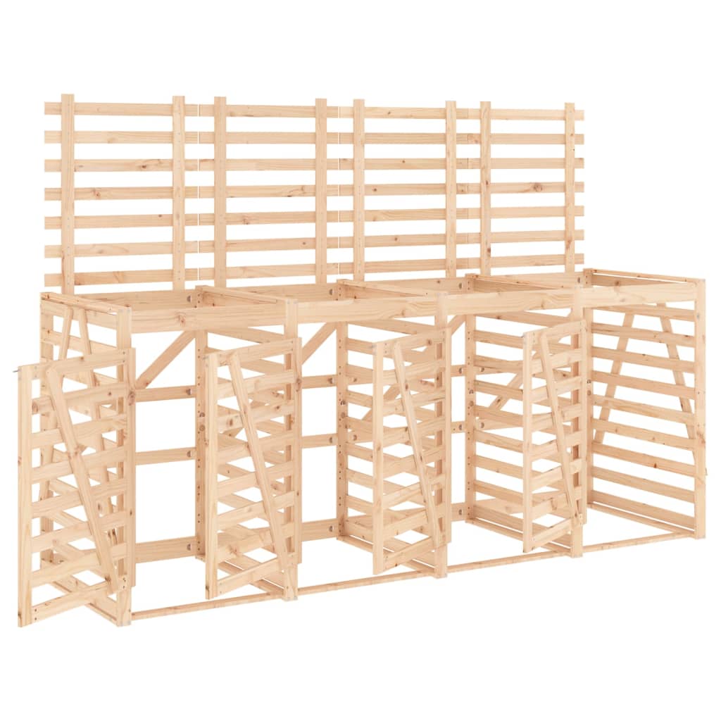 vidaXL Abri de poubelles quadruple sur roulettes bois massif pin