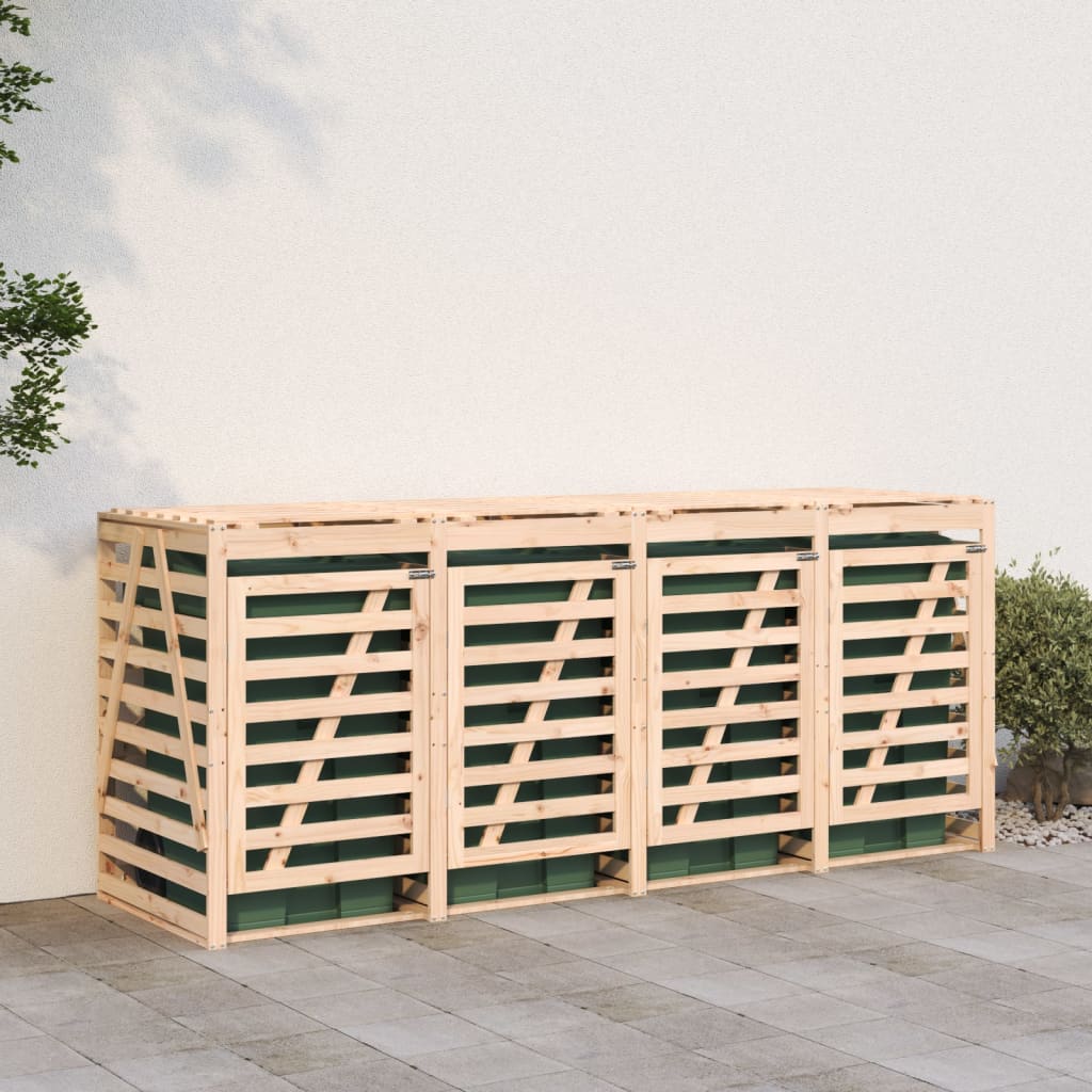 vidaXL Abri de poubelles quadruple sur roulettes bois massif pin