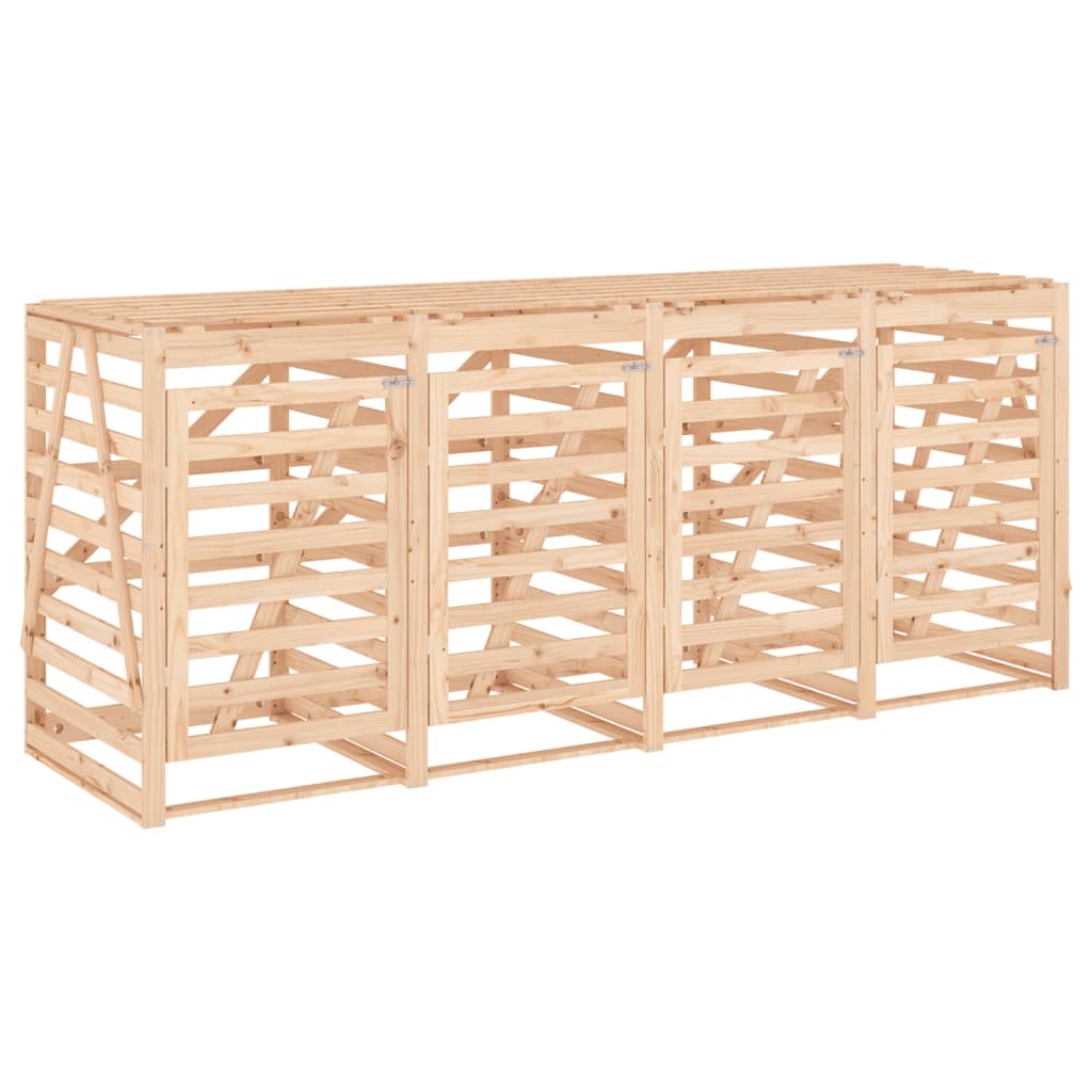 vidaXL Abri de poubelles quadruple sur roulettes bois massif pin