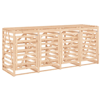 vidaXL Abri de poubelles quadruple sur roulettes bois massif pin