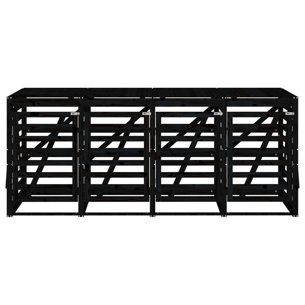vidaXL Abri pour poubelle quadruple sur roulettes noir bois de pin