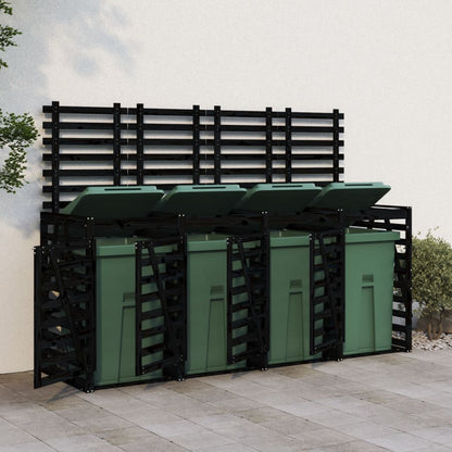 vidaXL Abri pour poubelle quadruple sur roulettes noir bois de pin