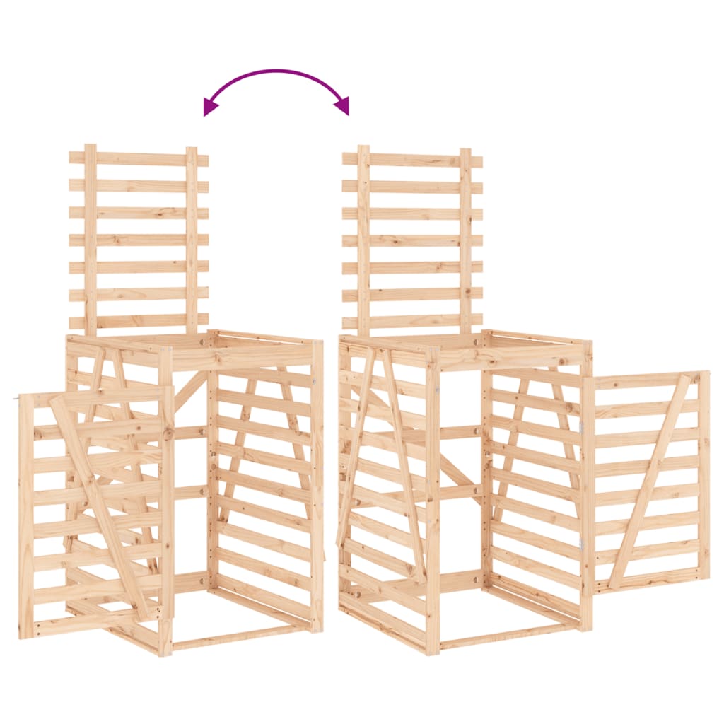 vidaXL Abri pour poubelle sur roulettes 84x90x128,5 cm bois massif pin